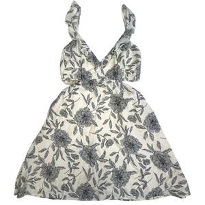 Abercrombie & Fitch Floral Tie-Strap Midi Dress Ivory Black Size S